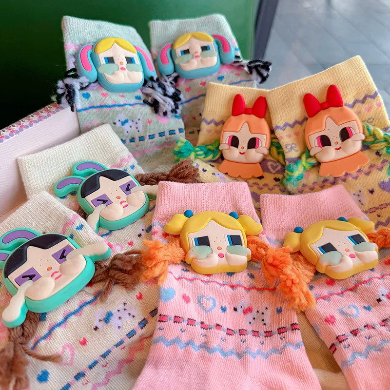 Cute Cartoon Pigtail Girl Face Socks for Students – Sweet Knee-High Crew Socks with Adorable Emoji Expression, Soft Cotton Casual Socks for Teens and Girls, Kawaii Everyday Socks